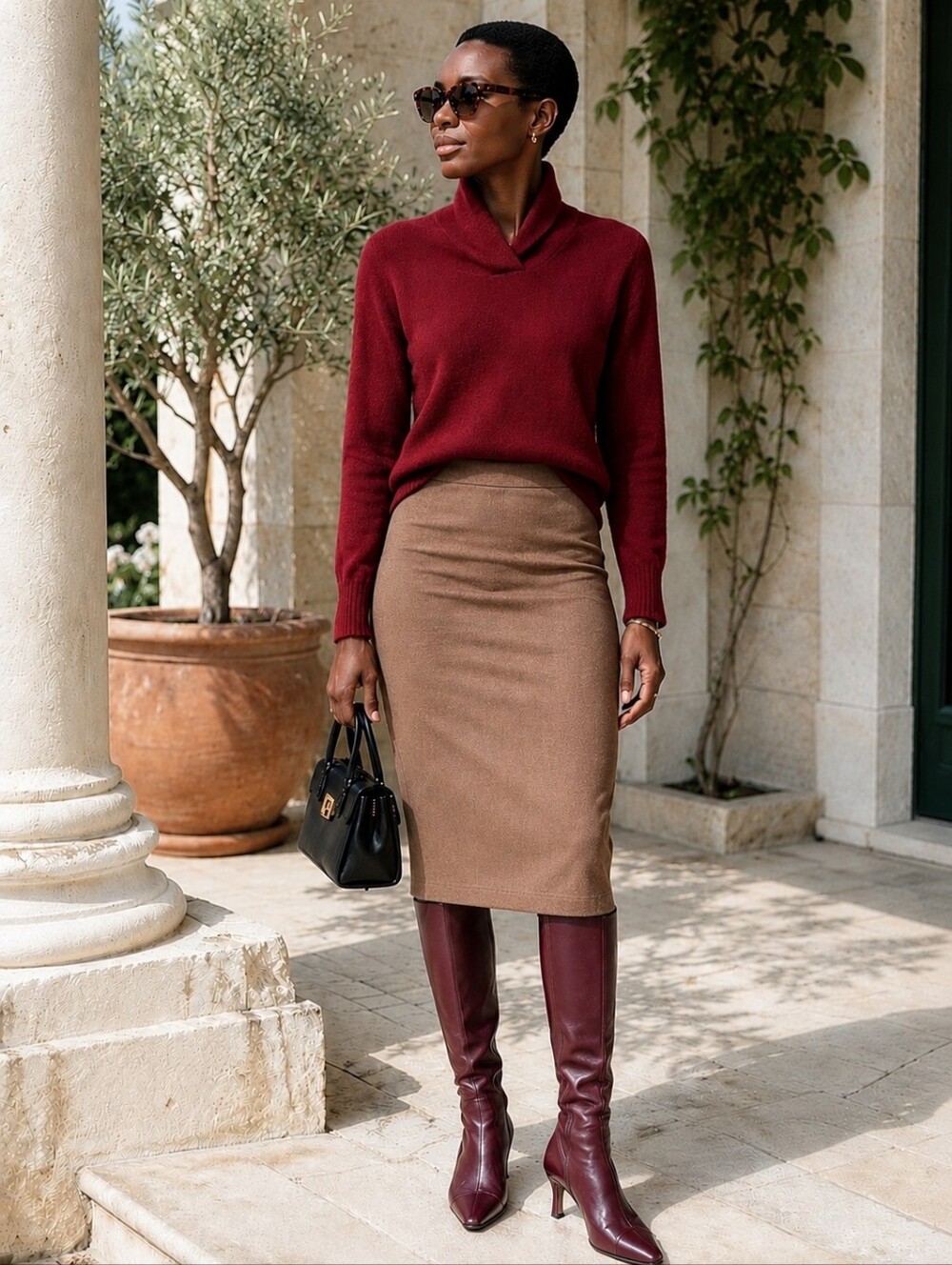 Privé Vintage Bordeaux Cashmere Round Collar Sweater- Size:S - New Without Tag